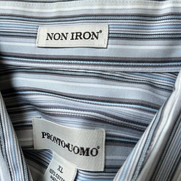 Pronto-Uomo Non-iron Multi-colored Pinstripe Button Down Shirt 100% Cotton Large - Picture 5 of 6